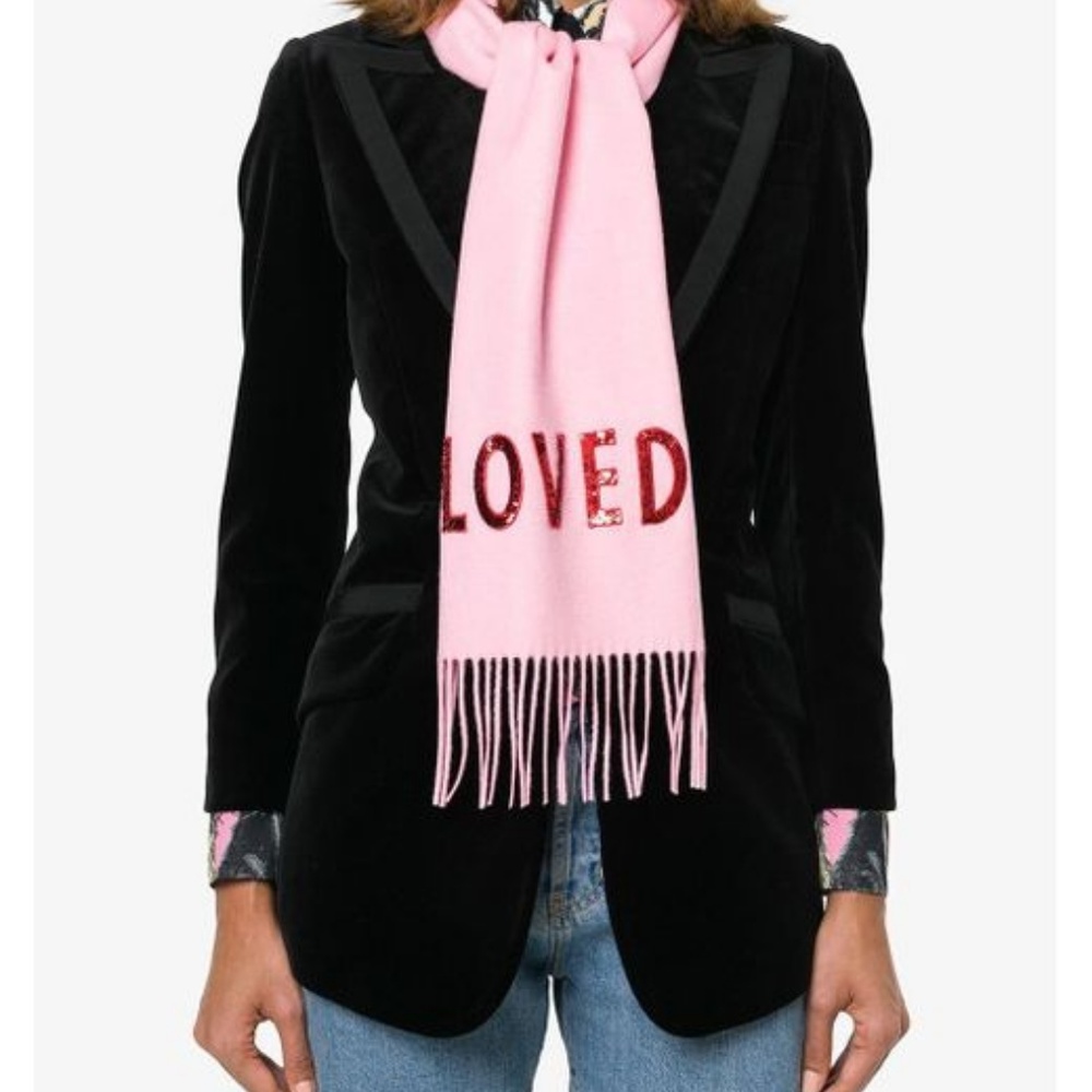 Gucci Cashmere Blend LOVED Pink Scarf